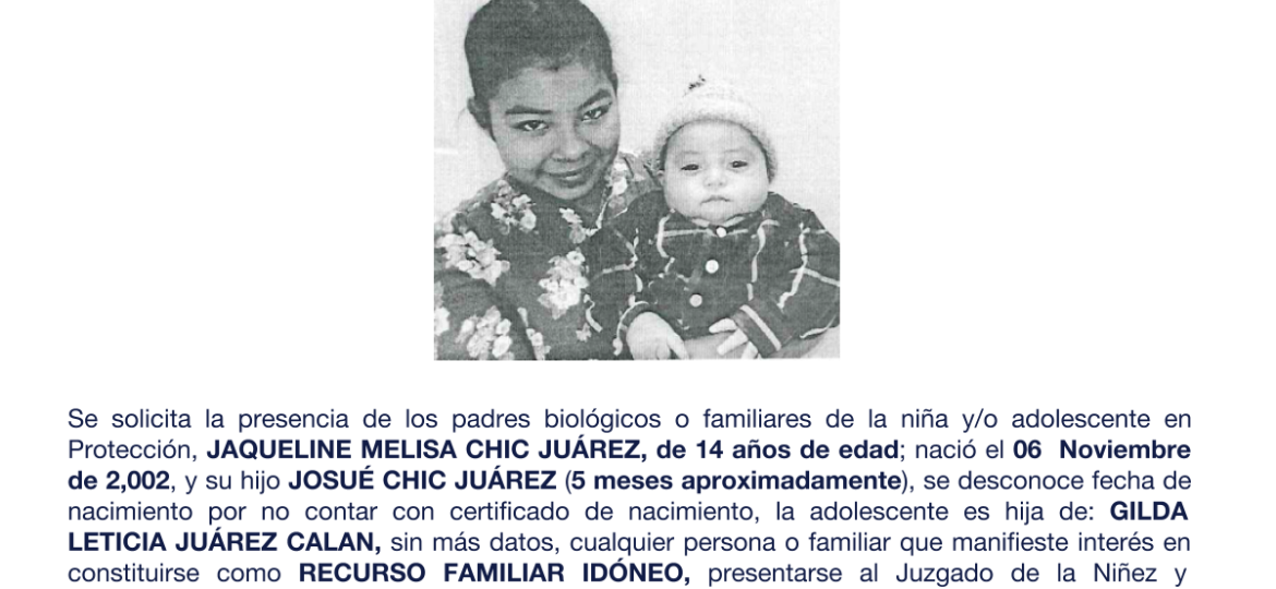 JAQUELINE MELISA CHIC JUÁREZ, y su hijo JOSUÉ CHIC JUÁREZ (5 meses aproximadamente)