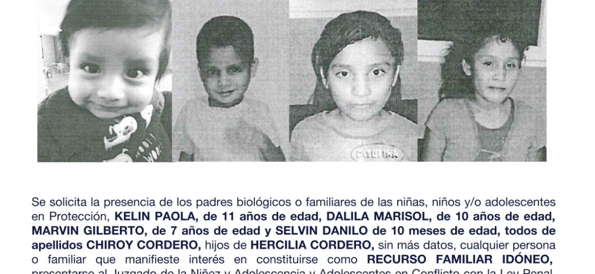 KELIN PAOLA, DALILA MARISOL, MARVIN GILBERTO, SELVIN DANILO todos de apellidos CHIROY CORDERO