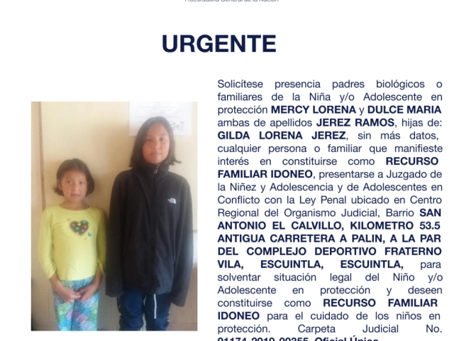 MERCY LORENA y DULCE MARIA ambas de apellidos JEREZ RAMOS