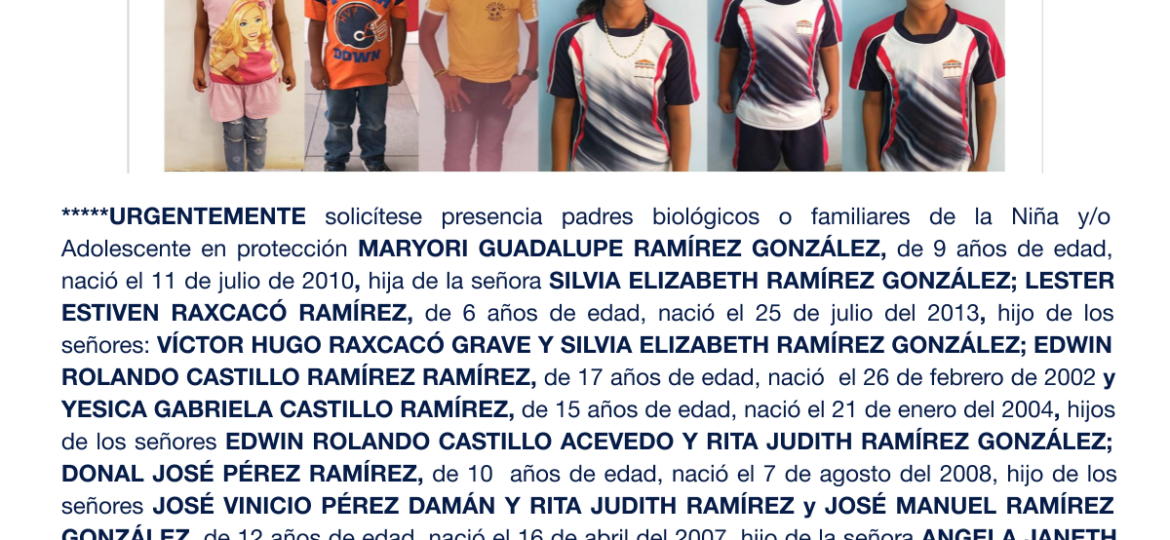 MARYORI GUADALUPE RAMÍREZ GONZÁLEZ, LESTER ESTIVEN RAXCACÓ RAMÍREZ, EDWIN ROLANDO CASTILLO RAMÍREZ RAMÍREZ, YESICA GABRIELA CASTILLO RAMÍREZ, DONAL JOSÉ PÉREZ RAMÍREZ, OSÉ MANUEL RAMÍREZ GONZÁLEZ