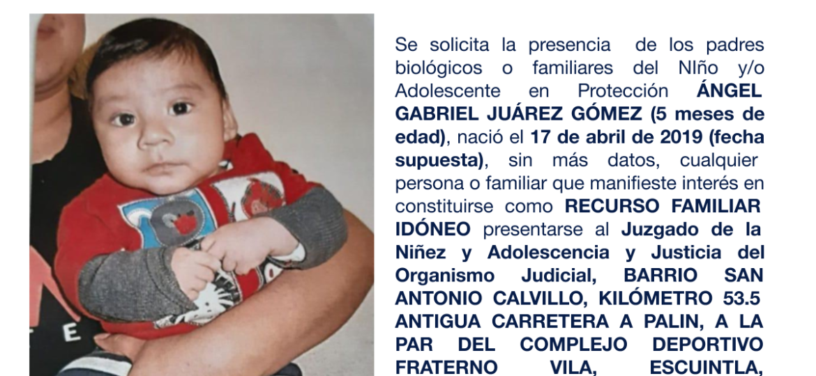 ÁNGEL GABRIEL JUÁREZ GÓMEZ (5 meses de edad), nació el 17 de abril de 2019 (fecha supuesta)
