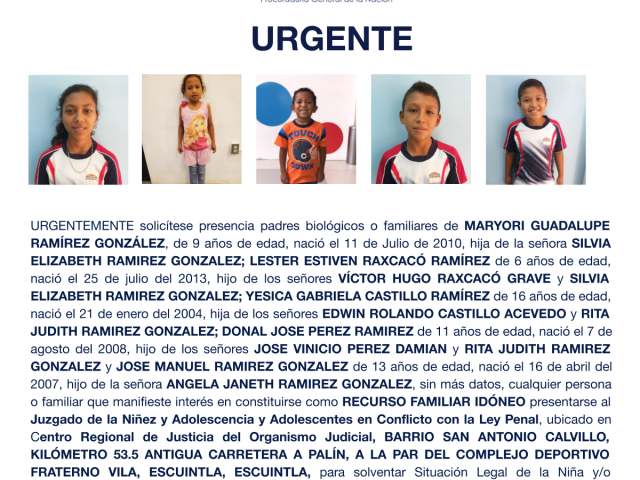 ARYORI GUADALUPE RAMÍREZ GONZÁLEZ, LESTER ESTIVEN RAXCACÓ RAMÍREZ, YESICA GABRIELA CASTILLO RAMÍREZ, DONAL JOSE PEREZ RAMIREZ, JOSE MANUEL RAMIREZ GONZALEZ