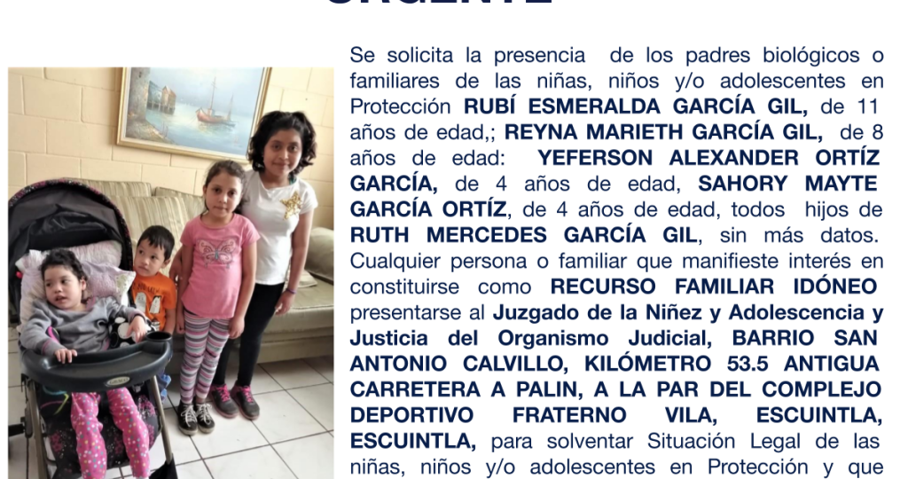 RUBÍ ESMERALDA GARCÍA GIL, REYNA MARIETH GARCÍA GIL, YEFERSON ALEXANDER ORTÍZ, SAHORY MAYTE GARCÍA ORTÍZ, RUTH MERCEDES GARCÍA GIL GARCÍA
