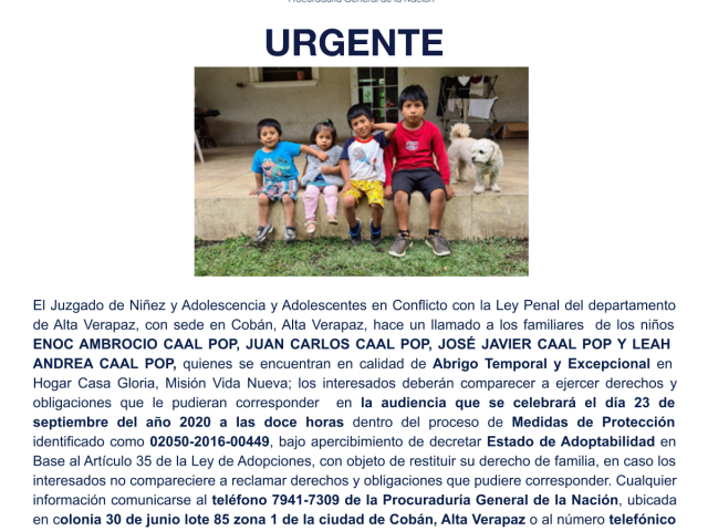 ENOC AMBROCIO CAAL POP, JUAN CARLOS CAAL POP, JOSÉ JAVIER CAAL POP Y LEAH ANDREA CAAL POP