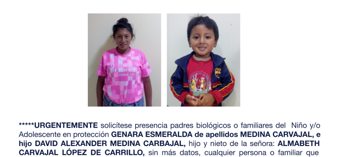GENARA ESMERALDA de apellidos MEDINA CARVAJAL, e hijo DAVID ALEXANDER MEDINA CARBAJAL