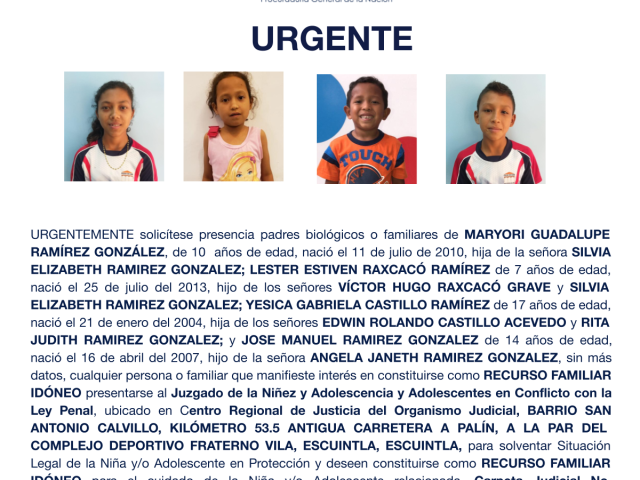 MARYORI GUADALUPE RAMÍREZ GONZÁLEZ, LESTER ESTIVEN RAXCACÓ RAMÍREZ, YESICA GABRIELA CASTILLO RAMÍREZ, JOSE MANUEL RAMIREZ GONZALEZ,